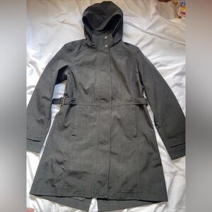Kirkland Signature Trench Coat Women' Small Rain Jacket Removable Hood Grey Bro